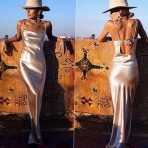 Rat & Boa Lumina gold maxi slip dress Champagne Maxi